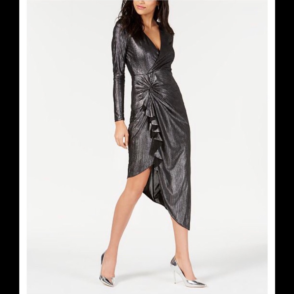 Metallic faux -wrap dress